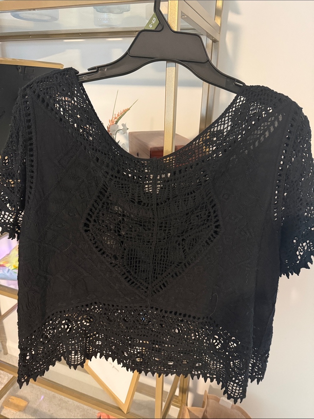 Ultra Pink Black Crochet Crop Top